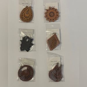 Lot of 6 Laser Cut Wood Pierced Earrings NWT (#001)